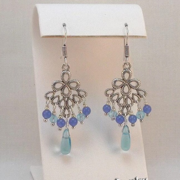 Twisted Artistry Jewelry Jewelry - Blue, Aqua and Silver Peacock Chandelier Earrings